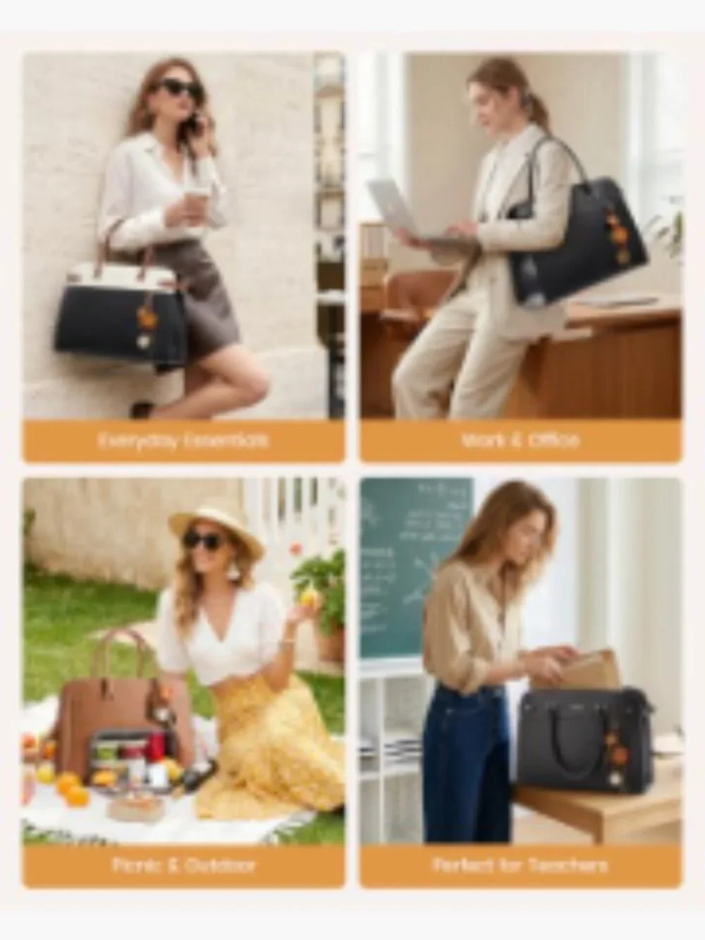 Insulated Lunch Tote Bag with Laptop Compartment, Expandable Leather Work Tote,